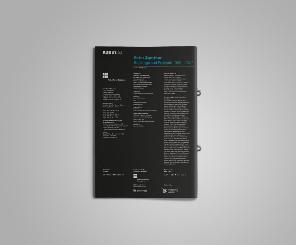 KUB 2007 Exhibition Booklet Peter Zumthor – Bauten und Projekte 1986–2007 U4 Impressum
