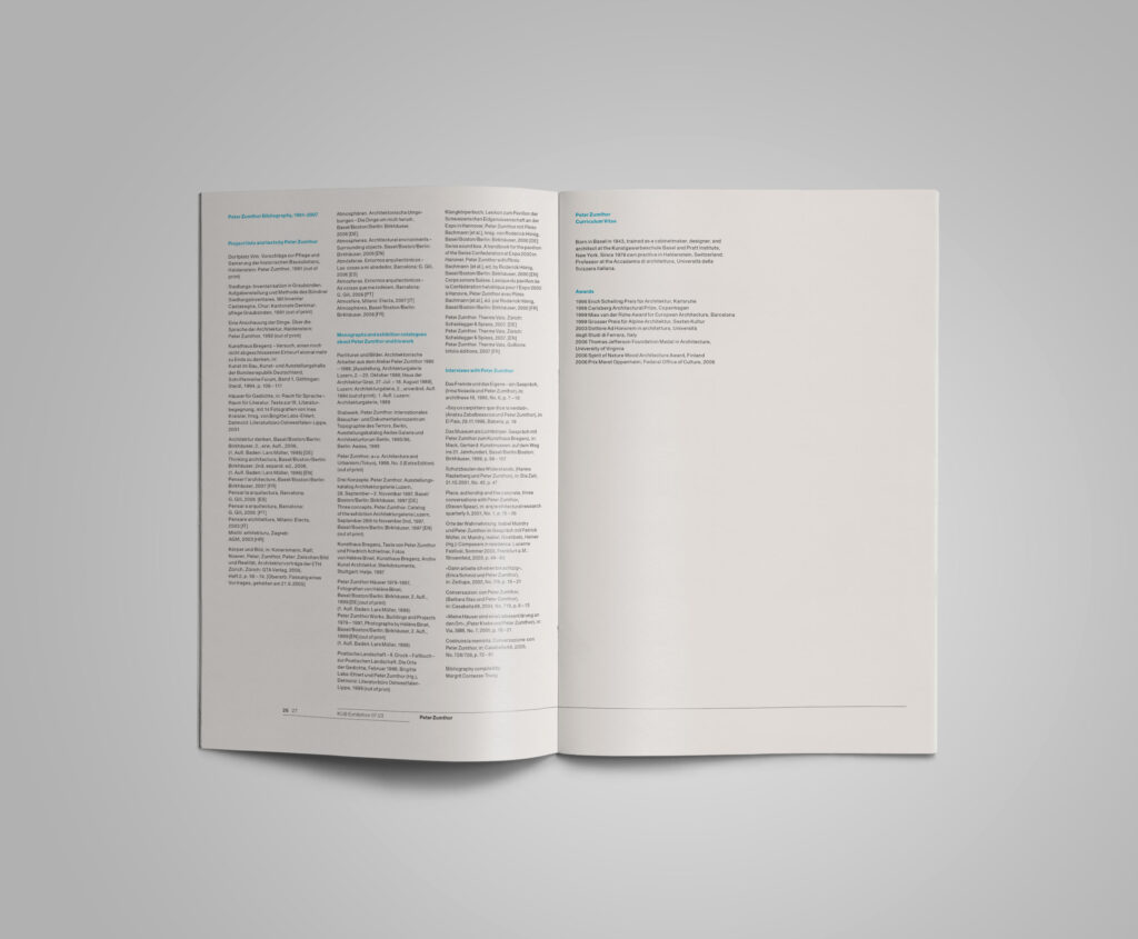 KUB 2007 Exhibition Booklet Peter Zumthor – Bauten und Projekte 1986–2007 p26-27